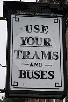 Tram and Bus Sign at Critch Tramway Village ,Derbyshire, England