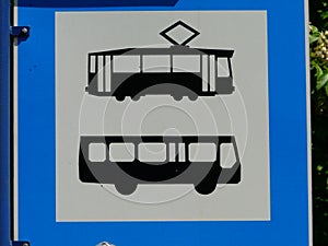 Tram and bus stop  icon on white background