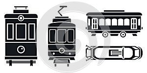 Tram car icon set, simple style
