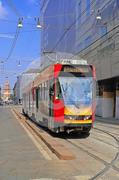 Tram colorato a milano in italia photo