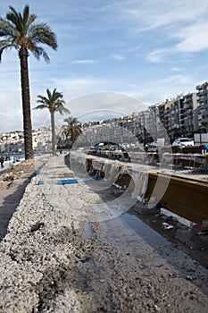 Tram construction area railroad in seaside of the izmir