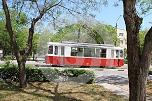 The tram in Evpatoria town, Crimea