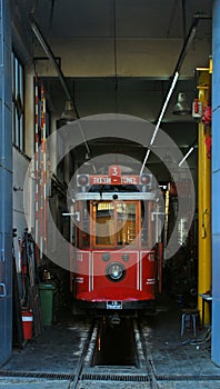 Tram in garage