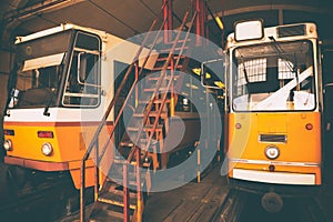 Tram in garage