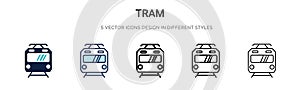 Tram icon in filled, thin line, outline and stroke style. Vector illustration of two colored and black tram vector icons designs