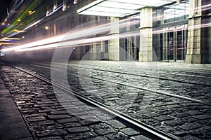 Tram light at night