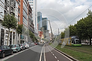 Tram light rail train on the street in Bilbao, Basque Country, S