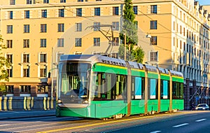 Tram on the Long Bridge in Helsinki