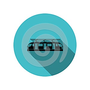 Tram long shadow icon. Simple glyph, flat vector of transport icons for ui and ux, website or mobile application