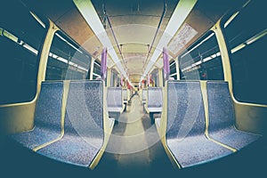 Tram, metro, Rapid transit or mass rapid transit of them with central aisle with seats on the left and right side