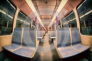 Tram, metro, Rapid transit or mass rapid transit of them with central aisle with seats on the left and right side