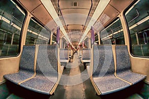 Tram, metro, Rapid transit or mass rapid transit of them with central aisle with seats on the left and right side