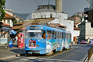 Tram by Muslihudin Cekrekcija Mosque, Sarajevo, Bosnia Herzegovina