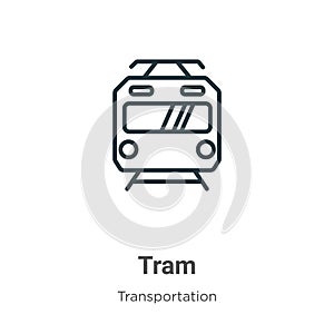 Tram outline vector icon. Thin line black tram icon, flat vector simple element illustration from editable transport aytan concept photo
