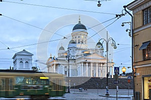 Tram passing by Helsinki Senate Square