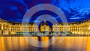 Tram on Place de la Bourse in Bordeaux