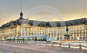 Tram on Place de la Bourse in Bordeaux, France