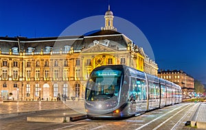 Tram on Place de la Bourse in Bordeaux, France