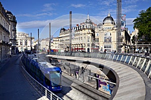 Tram on Place de la Comedie in Montpellier