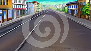 Tram rails in a city illustration