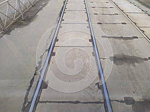 tram rails in early spring in Saint Petersburg Russia