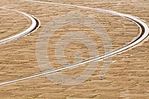 Tram rails in historic Munich, Germany