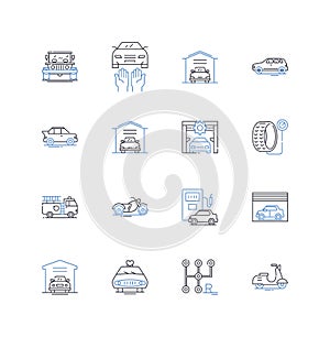 Tram and railway line icons collection. Transit, Commute, Track, Platform, Railroad, Train, Subway vector and linear