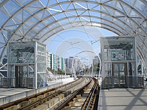 Tram station in Bucharest, Romania