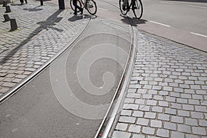 Tram Track and Bikes; Den Haag; the Hague