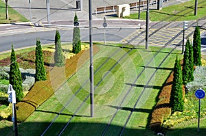 Tram track in Bilbao, Spain