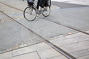Tram Track and Cyclist, Malmo