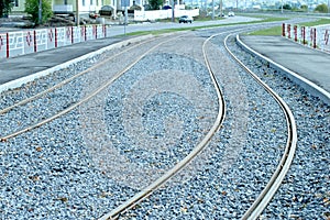 Tram tracks, rails against the backdrop