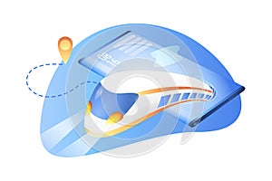 Tram, trolley, screen for tracking urban and rural transport.