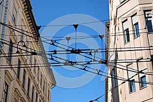 Tram wires spoil the appearance of the houses photo