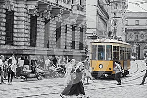 Tram is always Yellow at Milan Italy