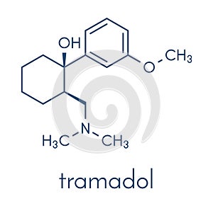 Tramadol opioid analgesic drug molecule. Skeletal formula.