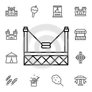Trampoline, carousel flat vector icon in amusement pack