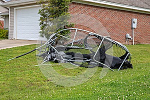 Trampoline twisted and mangled after storm