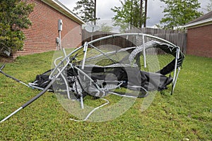 Trampoline twisted and mangled after storm