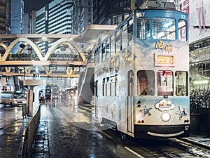 Trams in Hong Kong on a Wet Night