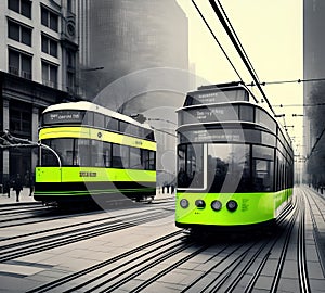 Trams Track in the City, Generative AI Illustration