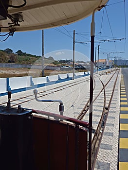 Tramway car at Praia das Macas, Sintra, Portugal photo