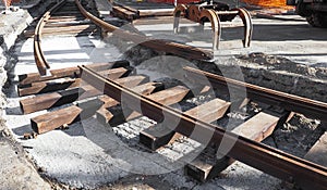 Tramway rails construction work