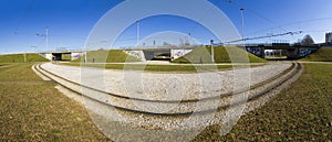 Tramway rails in side a big roundabout