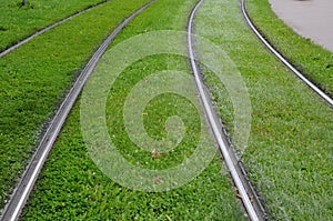 Tramway rails in Strasbourg in Alsace