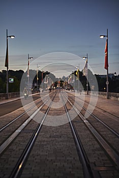 Tramway railway during sunset