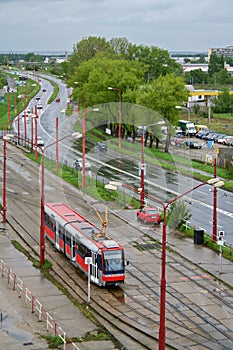 Tramway in the rainy city