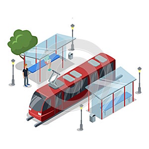 Tramway stop isometric 3D icon