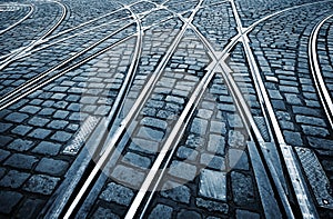 Tramway Tram on Stone Pavement