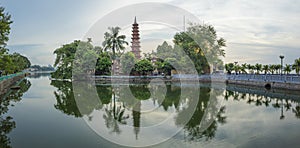 Tran Quoc pagoda in the afternoon in Hanoi, Vietnam. This pagoda locates on a small island near the southeastern shore of West Lak